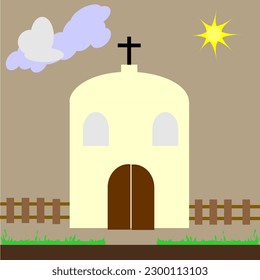 Church building icon in flat style. Vector illustration on isolated background. 