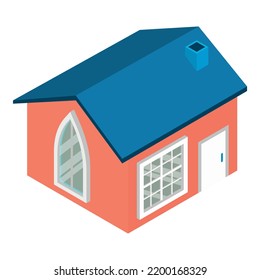 Church Building Icon Isometric Vector. One Story House With Gothic Window Icon. Residential Building, Construction, Architecture