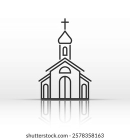 Church building icon in line style with a dome. Vector illustration on isolated background. Religious building business concept