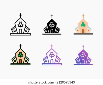 Church building icon set with line, outline, flat, filled, glyph, color, gradient. Editable stroke and pixel perfect. Can be used for digital product, presentation, print design and more.
