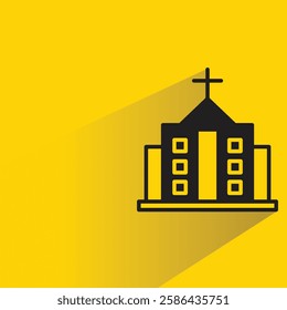 church building icon with shadow on yellow background