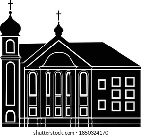 Church building icon, silhouette on white background
