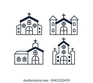 church building icon vector design set simple flat minimal modern illustration collections 