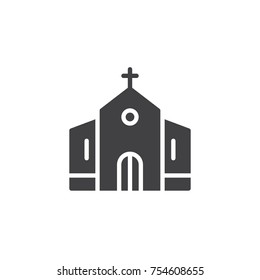 Church building icon vector, filled flat sign, solid pictogram isolated on white. Catholic church symbol, logo illustration.