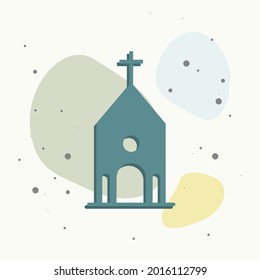 Church building icon. Vector church illustration on multicolored background.