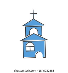 Church building icon. Vector religious church illustration on white isolated background.