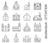 church building icon vector set