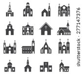 church building icon vector set