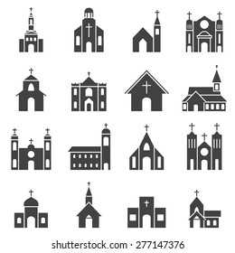 church building icon vector set