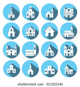 church building icon vector set