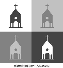 Church building icon. White vector icon on white-grey-black color