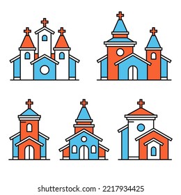 Church Building Icons Set On White Background. Vector Illustration