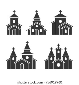 Church Building Icons Set on White Background. Vector