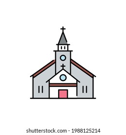 Church building line color icon. Religion. Sign for web page, mobile app, banner, social media. Editable stroke.