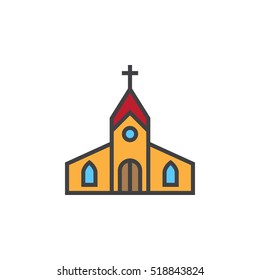 Church building line icon, filled outline vector sign, linear colorful pictogram isolated on white. logo illustration