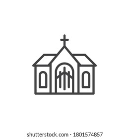 Church building line icon. linear style sign for mobile concept and web design. Church with cross outline vector icon. Symbol, logo illustration. Vector graphics