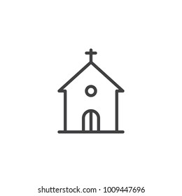 Church Building Line Icon, Outline Vector Sign, Linear Style Pictogram Isolated On White. Religion Symbol, Logo Illustration. Editable Stroke