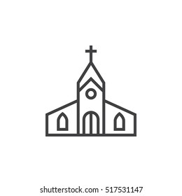 Church Building Line Icon, Outline Vector Sign, Linear Pictogram Isolated On White. Logo Illustration