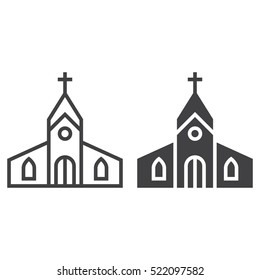 Church building line icon, outline and filled vector sign, linear and full pictogram isolated on white, logo illustration