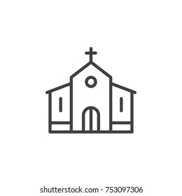 Church building line icon, outline vector sign, linear style pictogram isolated on white. Catholic church symbol, logo illustration. Editable stroke