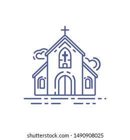 Church building line icon. Religion concept. Sign for web page, mobile app, banner, social media. Pictogram UI/UX and GUI user interface. Vector clipart, illustration.