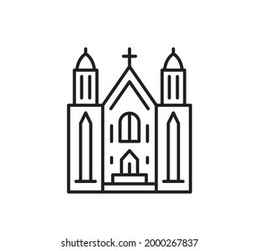 Church building line icon. Thin outline architecture symbol. Simple vector sign.
