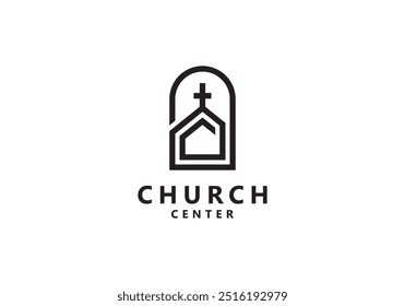 church building logo cross christian catholic religious symbol design template	
