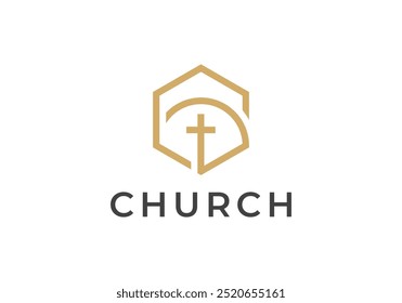 church building logo cross christian catholic religious symbol design template