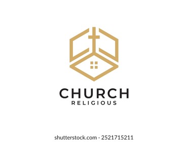 church building logo cross christian catholic religious symbol design template	
