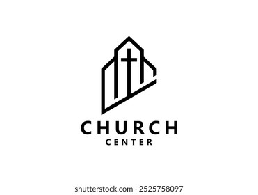 church building logo cross christian catholic religious symbol design template	
