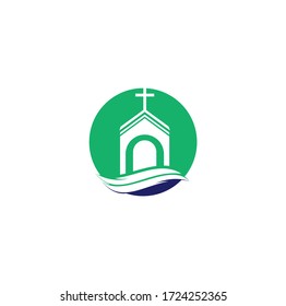 Church building logo design. Template logo for churches and Christian. Cross church building logo.