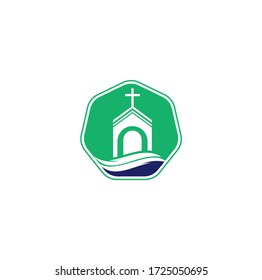 Church building logo design. Template logo for churches and Christian. Cross church building logo.	