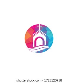 Church building logo design. Template logo for churches and Christian. Cross church building logo.	