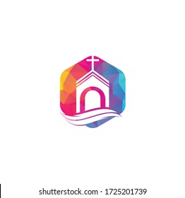 Church building logo design. Template logo for churches and Christian. Cross church building logo.	