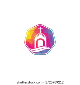 Church building logo design. Template logo for churches and Christian. Cross church building logo.