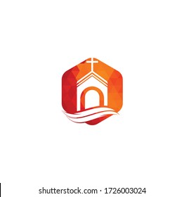 Church building logo design. Template logo for churches and Christian. Cross church building logo.	