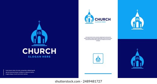 church building logo, religious belief, place of worship, logo design template.