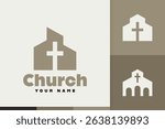 Church building shape with cross inside. Logo design set for churches, Christianity, and application icons. Vector illustration 