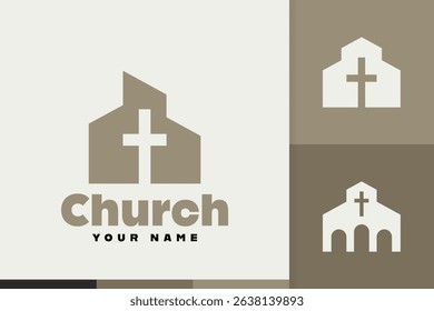 Church building shape with cross inside. Logo design set for churches, Christianity, and application icons. Vector illustration 