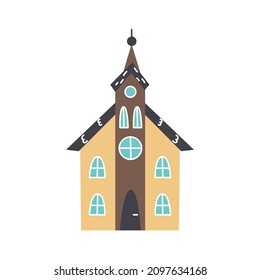 Church building vector hand drawn naive art