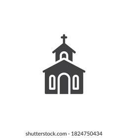 Church building vector icon. filled flat sign for mobile concept and web design. Church with cross glyph icon. Symbol, logo illustration. Vector graphics