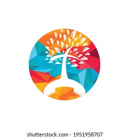 Church call logo concept. Handset and church tree vector logo design.