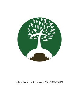 Church call logo concept. Handset and church tree vector logo design.
