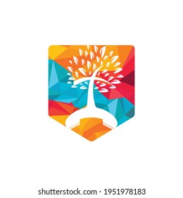 Church call logo concept. Handset and church tree vector logo design.