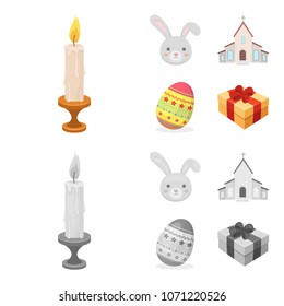 Church, candle, easter bunny and painted egg.Easter set collection icons in cartoon,monochrome style vector symbol stock illustration web.