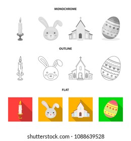 Church, candle, easter bunny and painted egg.Easter set collection icons in flat,outline,monochrome style vector symbol stock illustration web.