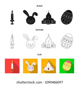 Church, candle, easter bunny and painted egg.Easter set collection icons in black,flat,outline style vector symbol stock illustration web.