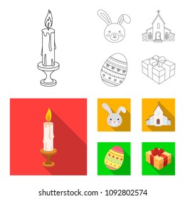 Church, candle, easter bunny and painted egg.Easter set collection icons in outline,flat style vector symbol stock illustration web.