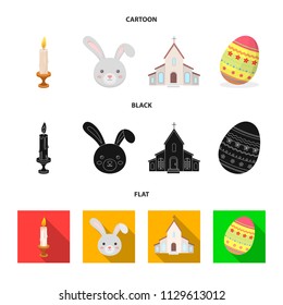 Church, candle, easter bunny and painted egg.Easter set collection icons in cartoon,black,flat style vector symbol stock illustration web.