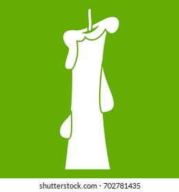 Church candle icon white isolated on green background. Vector illustration